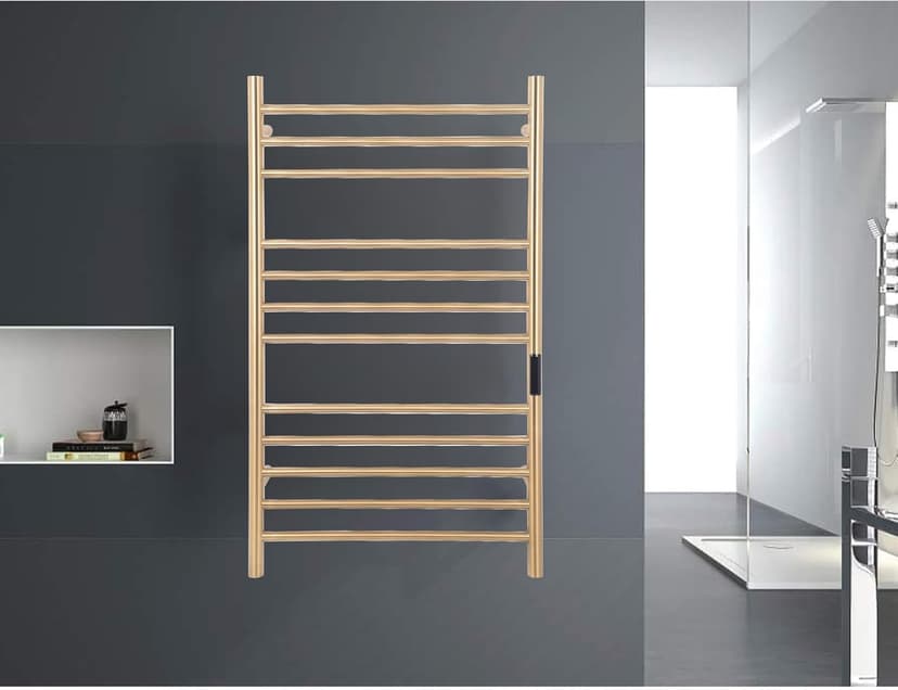 12 Bars Towel Warmer Rack, 23" Electric Wall Mounted Heated Towel Rack with Timer and Temperature Control, Towel Heater Hard Wired/Plug-in Hot Towel Rails for Bathroom, Brushed Gold