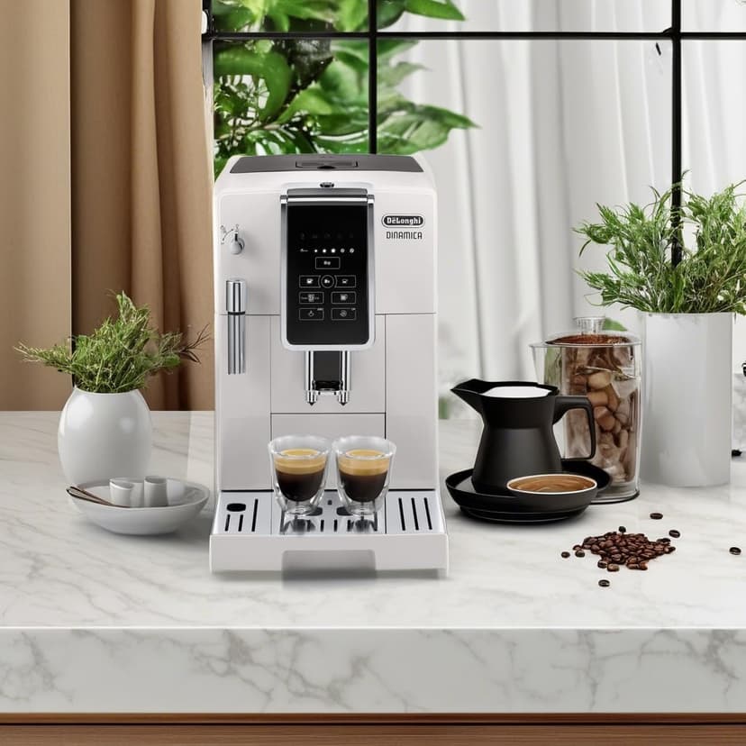 De'Longhi Dinamica Espresso Machine, White - Automatic Bean-to-Cup Brewing, Built-In Steel Burr Grinder & Manual Frother - One-Touch Hot & Iced Coffee - Easy Cleanup