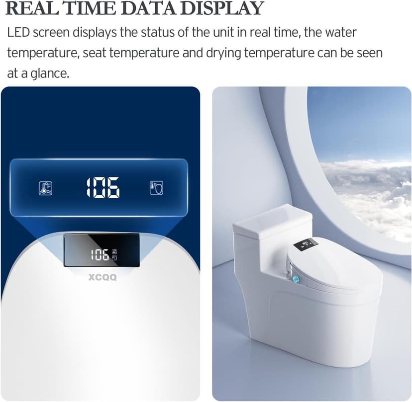 Electric Bidet Toilet Seat Elongated, Heated Toilet Seat, Instant Warm Water, Warm Air Dryer, Rear Feminine and Oscillating Washing, Wireless Remote, Night Light, Slow Close Lid, LED Display