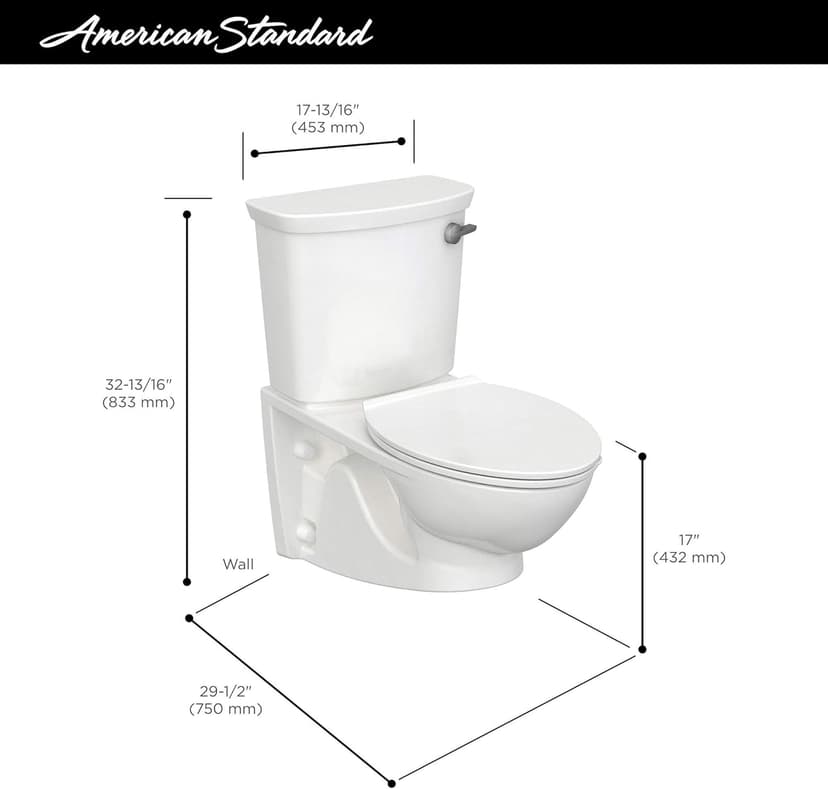 American Standard 2882107.020 Glenwall VorMax Wall-Hung Elongated Toilet with Left Hand Trip Lever, 1.28 Gpf, White