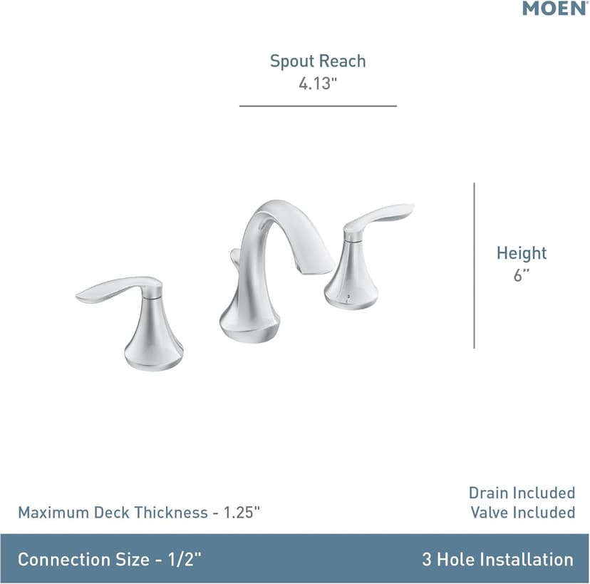 Moen Eva Chrome Two-Handle High Arc Widespread Bathroom Sink Faucet for 3-Hole Setups with Valve Included, TV6420