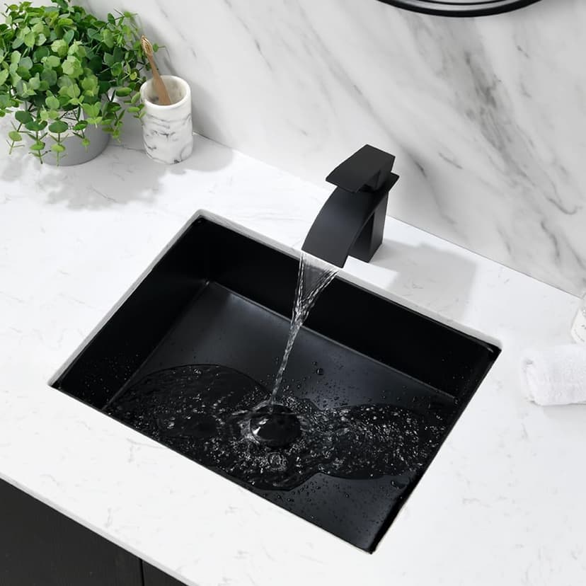 Undermount Bathroom Sink Rectangle, 20"x15" Black Bathroom Vessel Sink Porcelain Ceramic Modern Art Lavatory Vanity Under Counter Basin with Overflow
