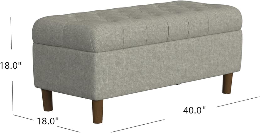 HomePop Home Decor | Tufted Ainsley Button Storage Ottoman Bench with Hinged Lid | Ottoman Bench with Storage for Living Room & Bedroom,Gray Woven