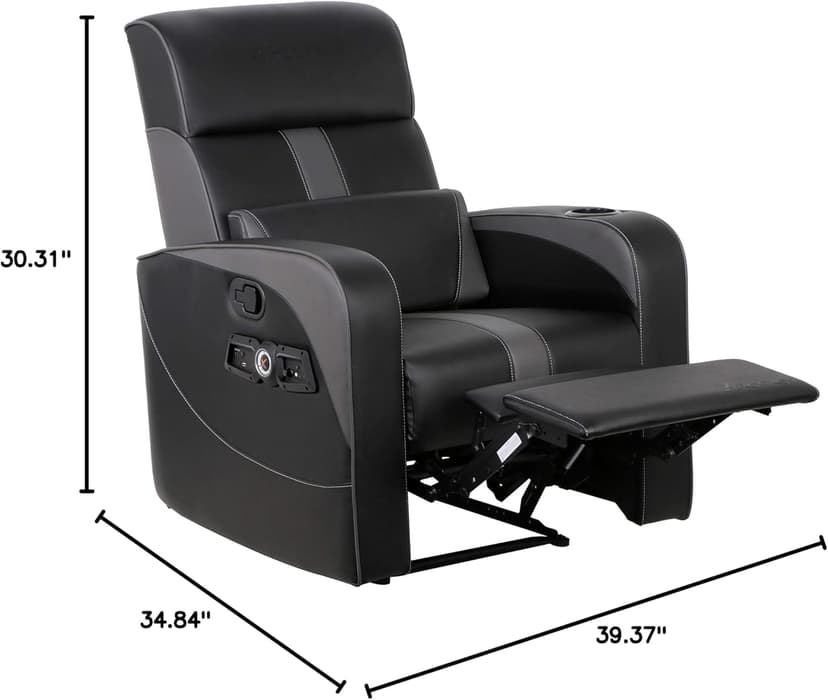 X Rocker Gamma Recliner Gaming Chair, 2.1 Bluetooth Audio System, Headrest Mounted Speakers, Built-in Footrest and Cupholder, 718001, 34.84" x 39.37" x 30.31", Black