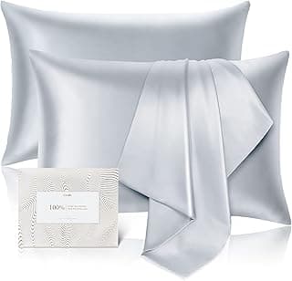 100% Pure Mulberry Silk Pillowcase for Hair and Skin - Allergen Resistant Dual Sides,600 Thread Count Silk Bed Pillow Cases with Hidden Zipper,2pc,Standard Size,Gray