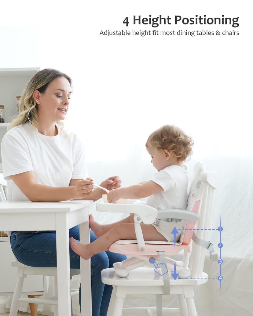 Baby Booster Seat for Dining Table with Removable Tray & Cushion, 3in1 Portable Toddler Booster Seat, 4 Height Adjustable Travel High Chair for Babies and Toddlers