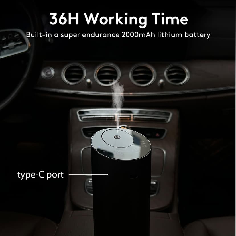 Waterless Car Diffuser, Waterless Diffusers for Essential Oils with Timer & No Leakage Tech, Super Quiet Cordless Aromatherapy Essential Oil Diffuser Battery Operated for Car, Room