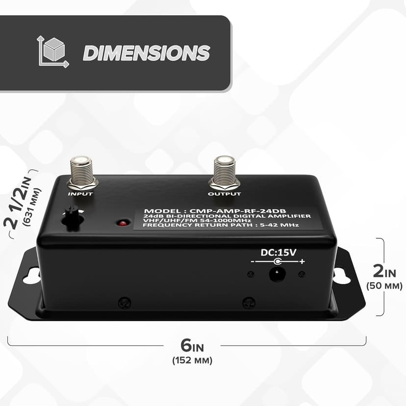 THE CIMPLE CO Antenna Amplifier, Digital TV Signal Booster, Adjustable Gain, 24 dB Distribution, NTSC, ATSC, FM, UHF, VHF, 1000 MHz, Includes RG6 Coaxial Cable
