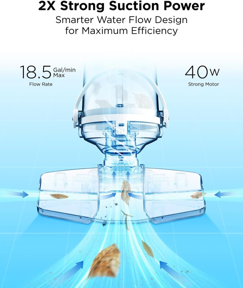 InoKraft Cordless Pool Vacuum Cleaner, Rechargeable, Handheld Pool Vacuum for Above Ground and Inground Pools, Transparent Head, 59” Extendable Pole, for Leaves, Debris, Shallow Steps, Blue