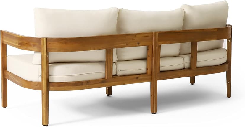 Christopher Knight Home Brooklyn Outdoor 3 Seater Sofa with Cushions - Acacia Wood - Teak/Beige