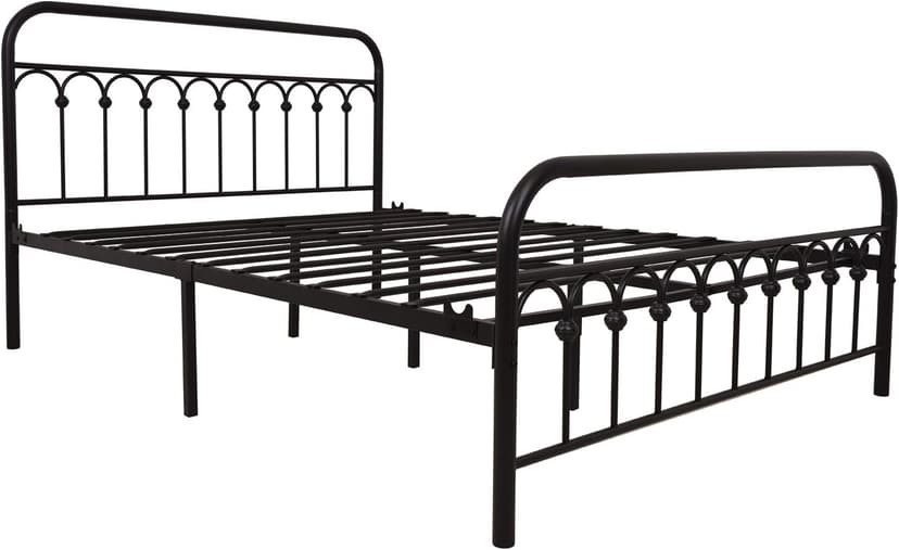TUSEER Metal Bed Frame Queen Size with Vintage Headboard and Footboard Platform Base Wrought Iron Bed Frame (Queen,Black)