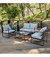 EAST OAK 3-Person Outdoor Patio Swing Chair with Adjustable Canopy, Porch Swing with Comfortable and Breathable Seats, Outdoor Swing Chairs for Garden, Balcony, Backyard, Charcoal Black