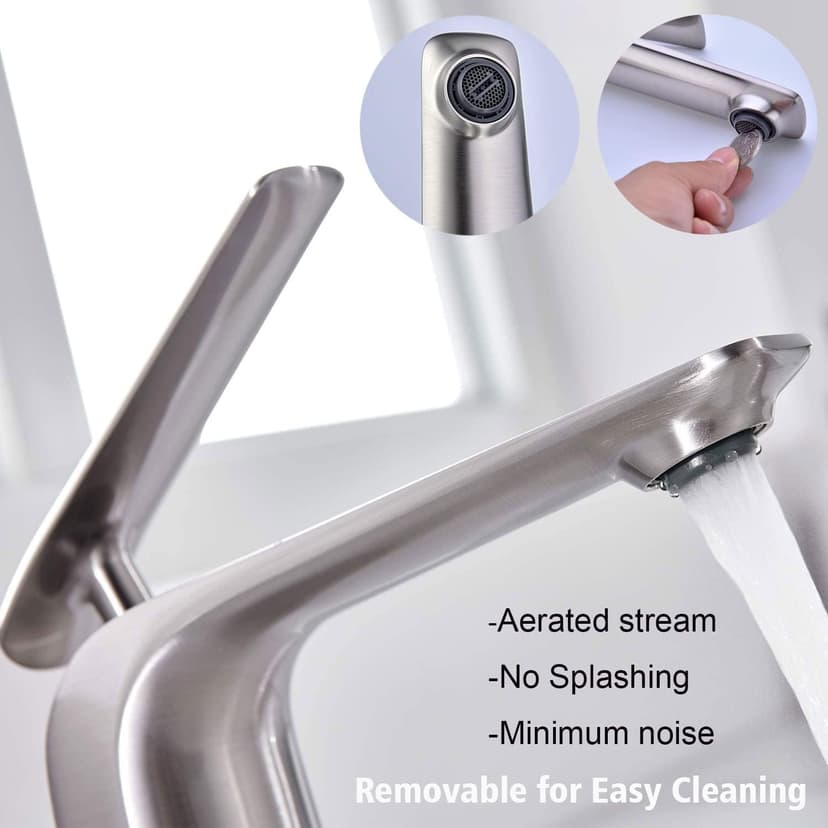 TOCALOCA 1 Handle Bathroom Faucet Brushed Nickel Sink Faucet, One Hole Bathroom Sink Faucet Modern Basin Mixer Taps, Premium Brass Vanity Faucet with Water Supply Hose