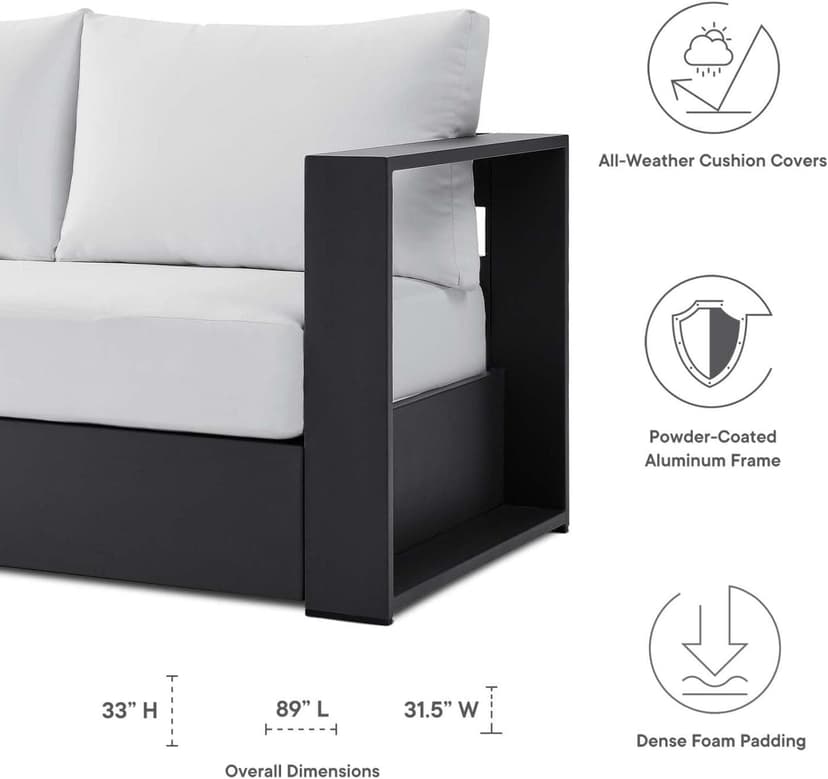 Modway Tahoe Aluminum Outdoor Patio Sofa in Gray White