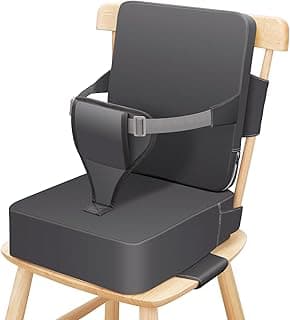 Toddler Booster Seat for Dining Table, Non-Slip Kitchen Chair Booster Seat with Backrest and Adjustable Straps, Portable PU Waterproof Travel Baby Booster Increasing Cushion
