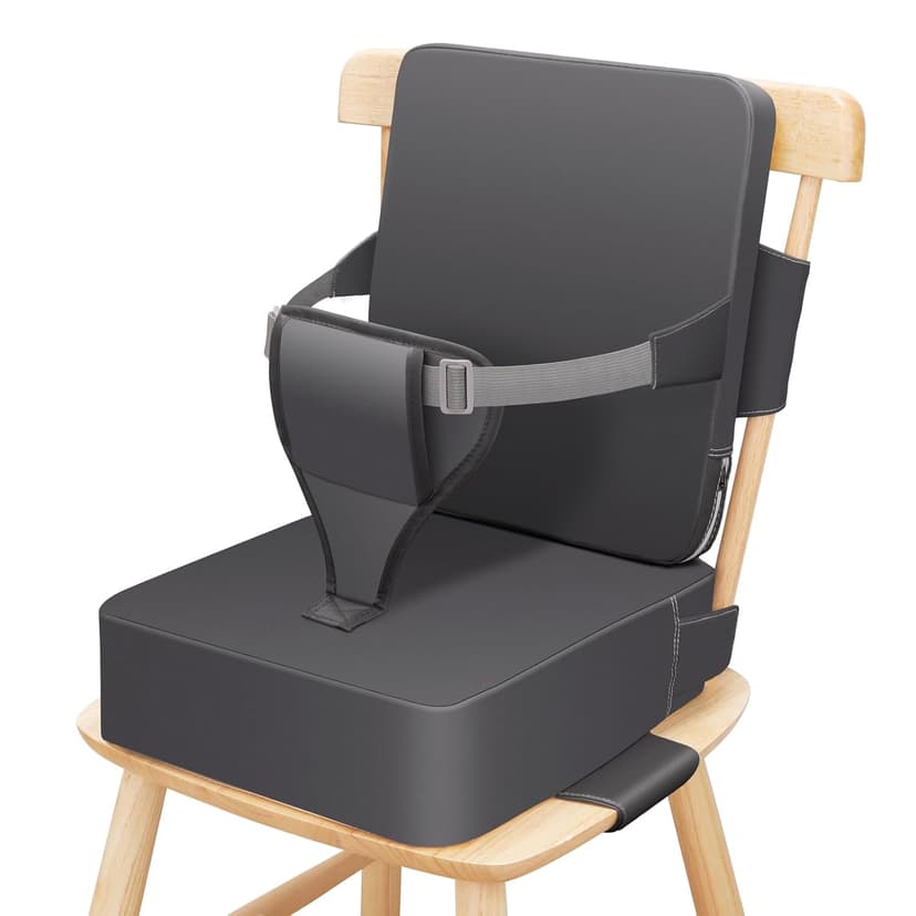 Toddler Booster Seat for Dining Table, Non-Slip Kitchen Chair Booster Seat with Backrest and Adjustable Straps, Portable PU Waterproof Travel Baby Booster Increasing Cushion
