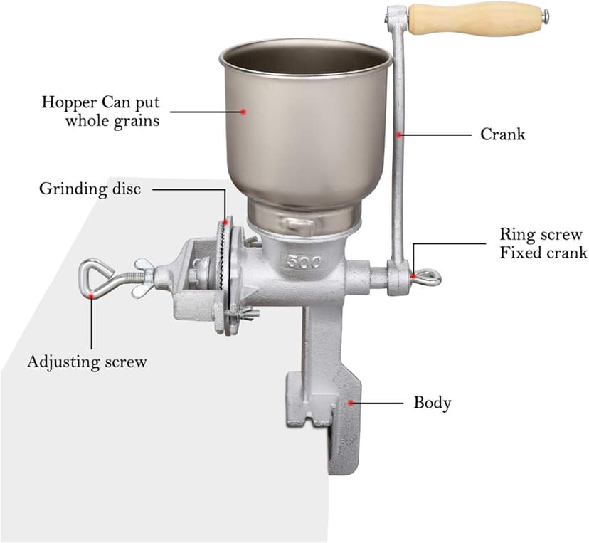 GOTOTOP Hand Crank Grain Mill Grain Grinder Machine Corn Nut Flour Mill Kitchen Tool Equipment for Wheat Nuts Food Seeds with Table Clamp 12.6 x 16.9inch