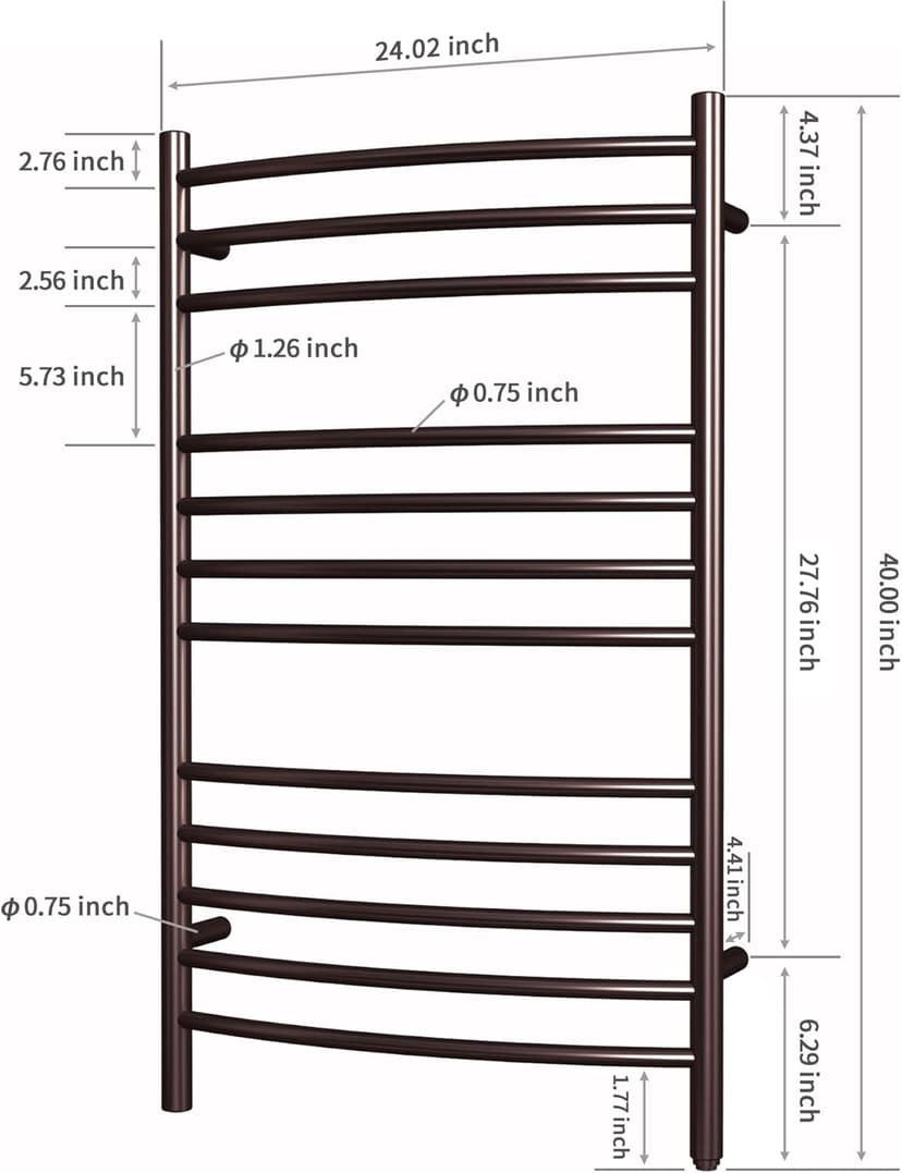 HEATGENE Towel Warmer Venetian Bronze, Electric Hot Towel Rails, Wall-Mounted Large 12 Bars Warming Towel Racks, Plug-in/Hardwired Heated Towel Rails