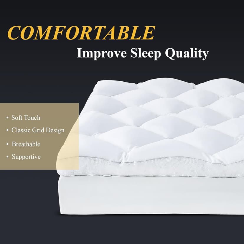 DOWNCOOL 3 Inch Queen Mattress, Ultra Thick and Fluffy Supportive Memory Foam Mattress Topper for Body Pain, Pad with Breathable Mesh Design for Deep Sleep, 80x60x3 Inches