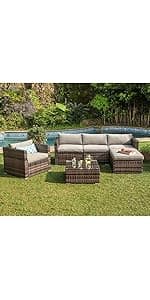 COSIEST 3 Piece Bistro Set Patio Rocking Chairs Outdoor Furniture w Warm Gray Cushions, Glass-Top Table for Garden, Pool, Backyard