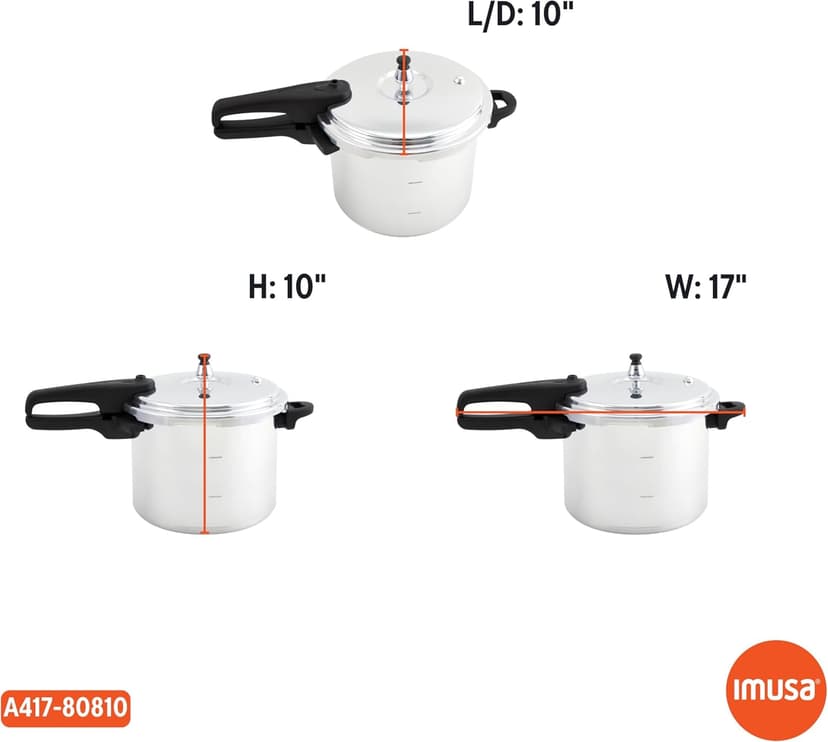 IMUSA 7 Quart Stovetop Aluminum Presure Cooker with safety valves for risk-free opening