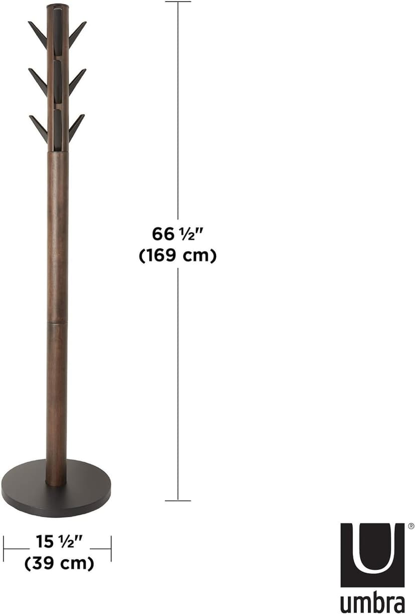 Umbra Flapper Coat Rack, Clothing Hanger, Umbrella Holder, and Hat Organizer, Great for Entryway, Black/Walnut (320361-048)