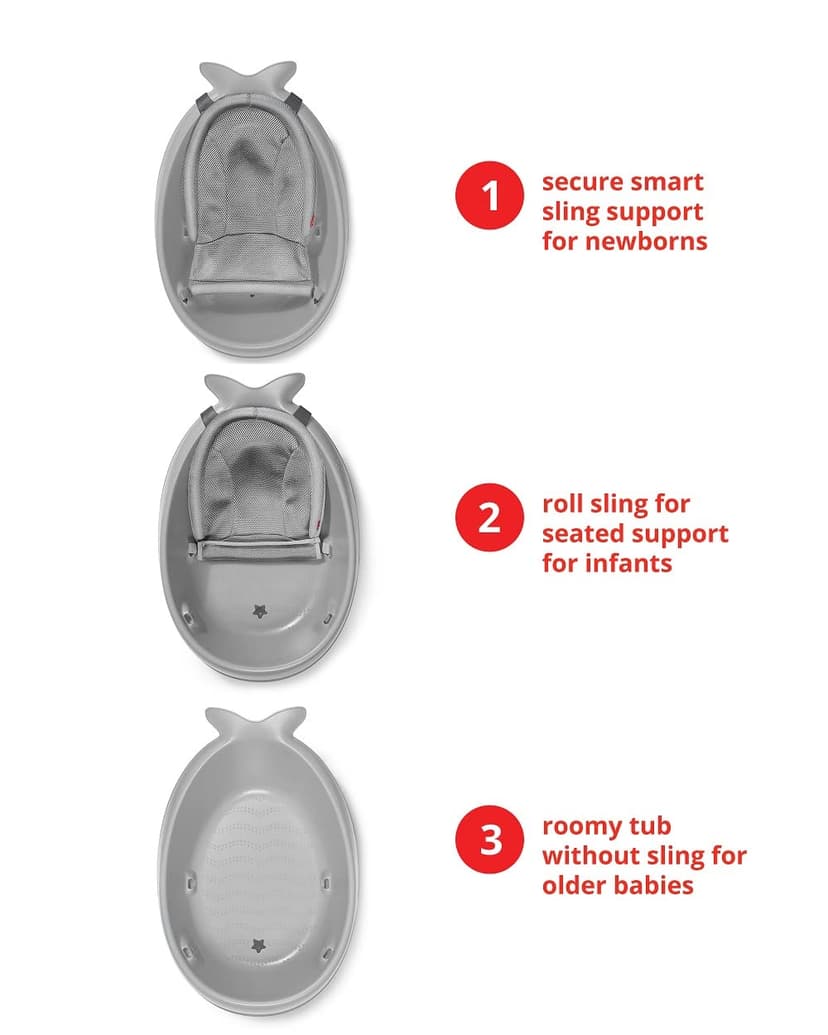 Skip Hop Infant Bath Tub 3-Stage Grow With Baby Smart Sling MOBY Bathtub Grey Age 0+