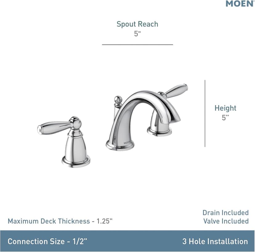 Moen Brantford Chrome Two-Handle High Arc Widespread Bathroom Sink Faucet for 3-Hole Setups with Valve Included, TV6620