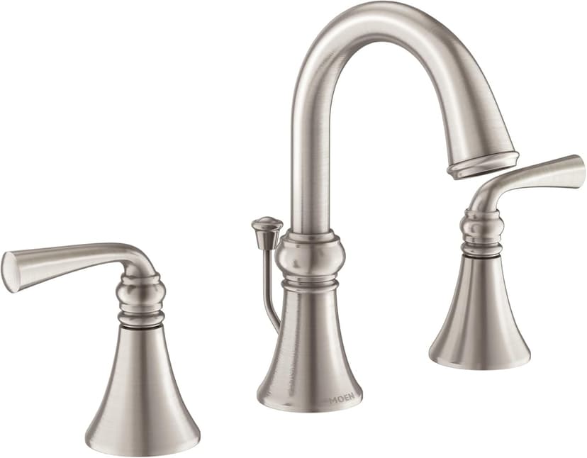 Moen Wetherly Spot Resist Brushed Nickel Two-Handle Widespread Bathroom Faucet with Valve Included, Bathroom Faucets for Sink 3-hole Deck Mounted Setup, WS84855SRN