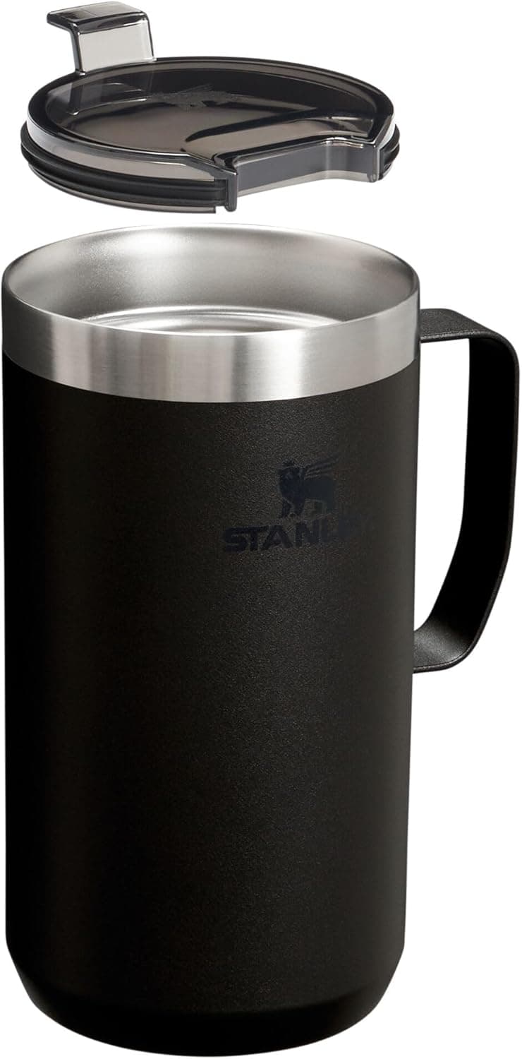Stanley Stay-Hot Camp Mug 24 oz | Press Fit Drink Through Lid | Cup for Coffee, Tea and Drinks | Insulated Stainless Steel Coffee Mug | BPA-Free | Black 2.0