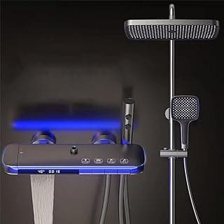 BEITH Thermostatic Shower System, 4 Piano Keys UFO Shower Faucet Set, 31x20cm Square Shower Set, Digital Display, 360° LED Ambient Light, Hydroelectric Power, with Bathtub Faucet (Gun Gray)
