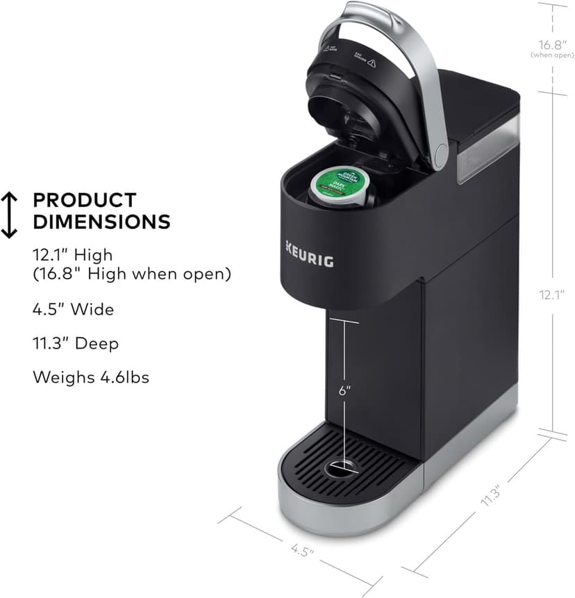 Keurig K-Mini Plus Single Serve K-Cup Pod Coffee Maker, with 6 to 12oz Brew Size, Stores up to 9 K-Cup Pods, Travel Mug Friendly, Matte Black