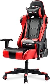 GTRACING Gaming Chair with Reclining Backrest, Adjustable Height and Swivel Base, Ergonomic Computer Chair with Headrest and Lumbar Support (Red)