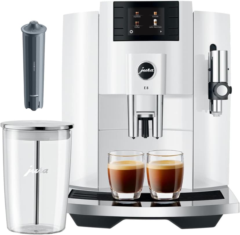 Jura ENA 4 Coffee Machine (Piano White) Bundle CLEARYL Smart Filter Cartridge, and Stainless Steel Coffee Canister (3 Items)