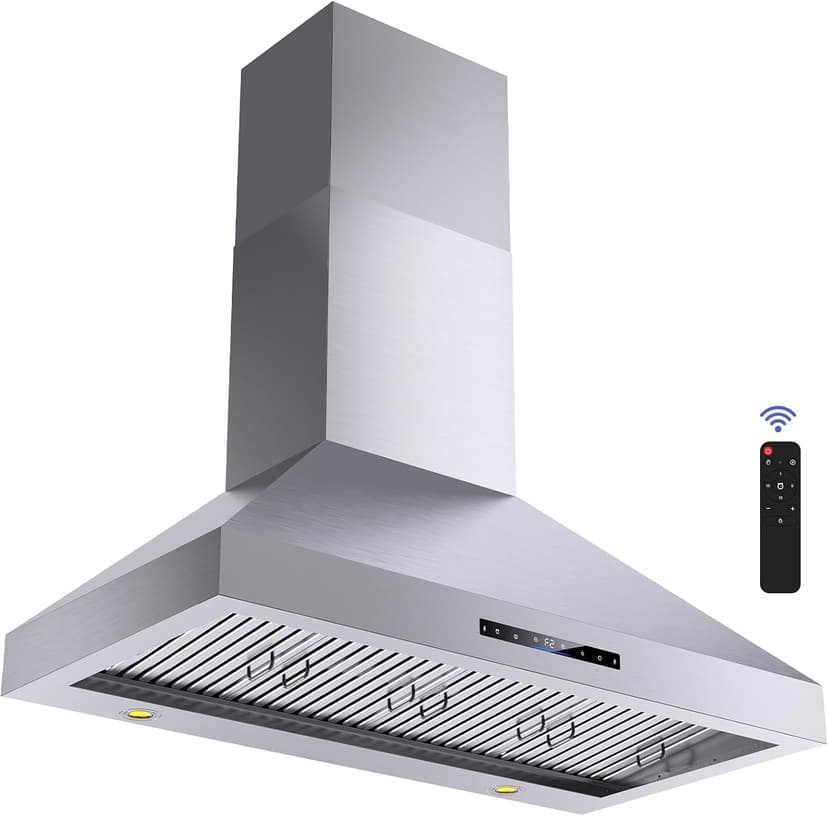 Wall Mount Range Hood 48 inch, 1200 CFM Kitchen Vent Hood, Stainless Steel Filters,4 Speed Gesture Sensing&Touch Control Panel, Stainless Steel Kitchen Vent