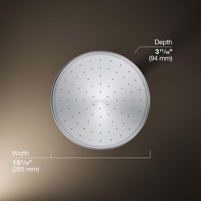 KOHLER 13696-CP 10-inch Single-Function Rainhead, Traditional Rain Shower Head, Round Rainfall Shower Head, 2.5 GPM, Polished Chrome