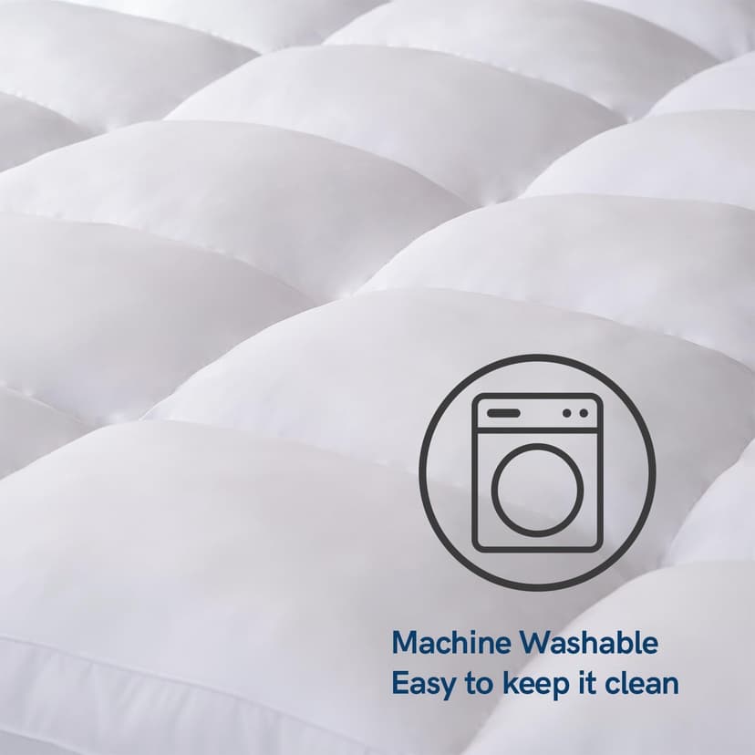 ELEMUSE King Mattress Topper for Back Pain, Extra Thick Mattress Pad Cover, Plush Soft Pillowtop with Elastic Deep Pocket, Overfilled Down Alternative Filling