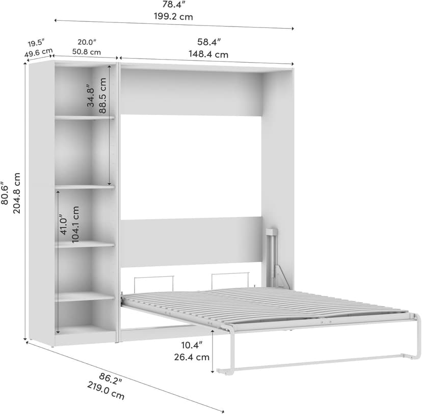Bestar Claremont Full Murphy Bed with Closet Organizer (79W) in Platinum Gray, Sleeping Arrangement for Multipurpose Room