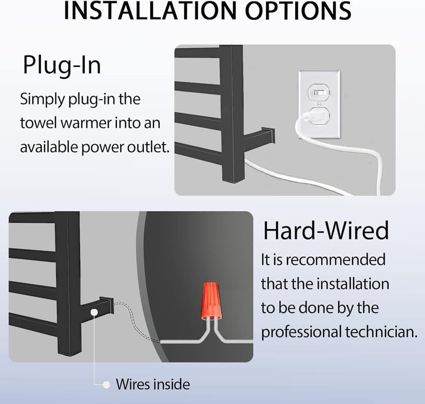 Black Towel Warmer Rack for Bathroom with Timer/Fahrenheit Display Electric Heated 10 Bars Drying Rail Plug-in or Hardwired Wall Mounted Heating Bath Towel Warming(Matte Black)