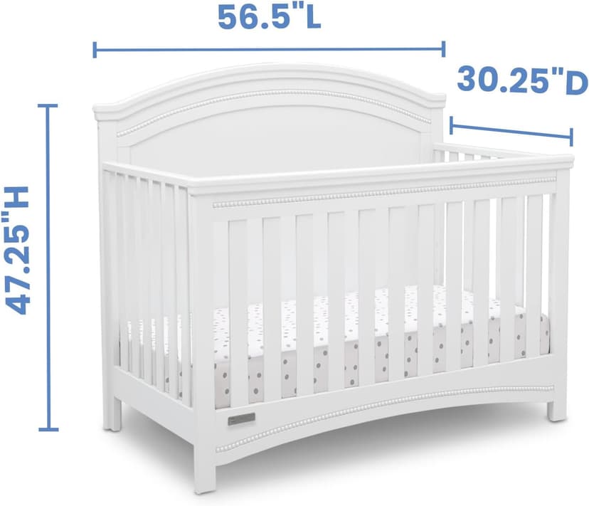Delta Children Simmons Kids SlumberTime Emma 4-in-1 Convertible Baby Crib N More - Greenguard Gold Certified, Bianca White