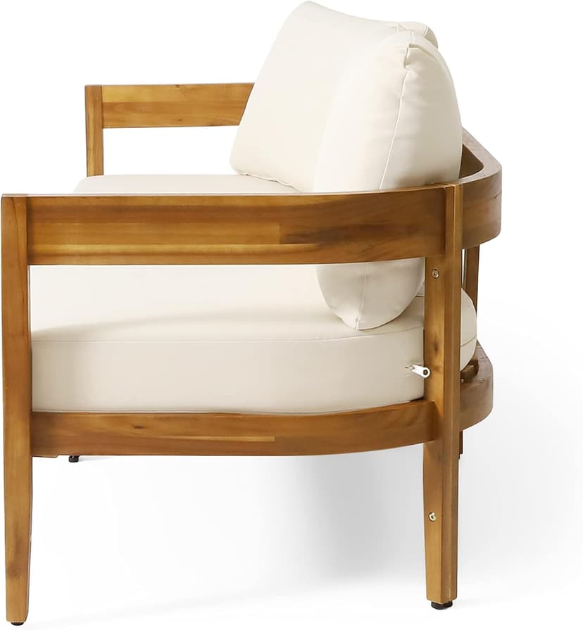 Christopher Knight Home Brooklyn Outdoor 3 Seater Sofa with Cushions - Acacia Wood - Teak/Beige