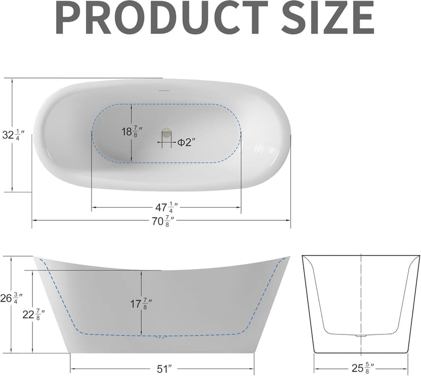 71" Acrylic Freestanding Bathtub Contemporary Soaking White Tub