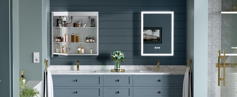 16x24 Inch Medicine Cabinet with Lights, Lighted Medicine Cabinet with Mirror, AL Alloy Frame, Hardwired, Recessed or Wall Mount, 3 Light Colors/Dimmable/Defog,2 Outlets&USBs, 2 Shelves