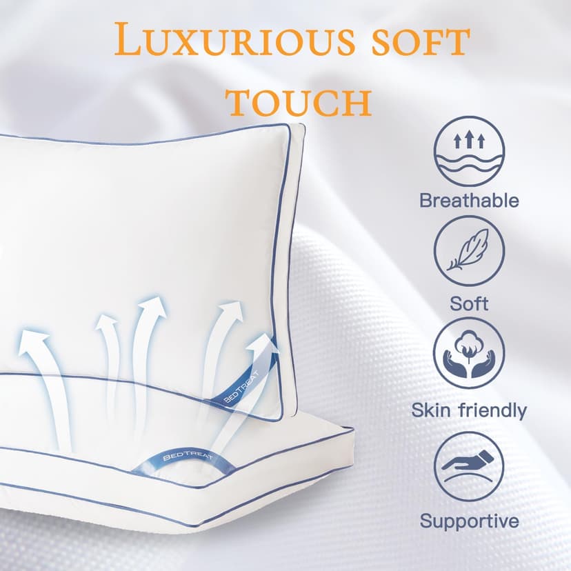 BedTreat Goose Down Pillows Queen Size Set of 2,Hotel Feather Pillows with Organic Cotton Cover,Medium Firm Bed Pillows for Side,Stomach and Back Sleepers,Luxury,Breathable(20X28)