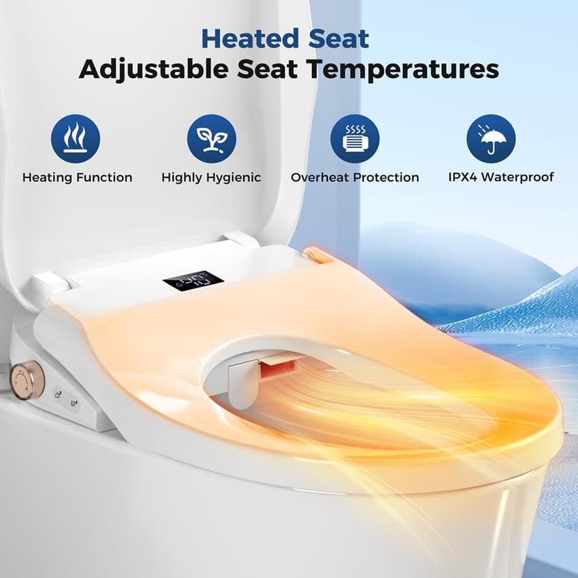Bidet Toilet Seat, Electric Heated Toilet Seat Elongated with Instant Warm Water & Dryer, Rear and Feminine Washing, Self-Clean Nozzle, Slow Close Lid, Wireless Remote,Night Light