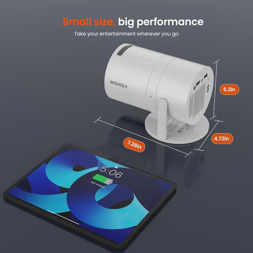 Mini Projector with WiFi and Bluetooth, Portable Movie Projector with 180° Rotatable, 1080P HD Supported, Auto Vertical Keystone, Compatible with Smartphone, TV Stick, Laptop, HDMI, USB