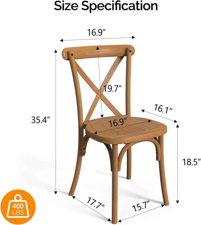 VINGLI Plastic Outdoor Dining Chairs Set of 6, Stackable Patio Farmhouse Brown Dining Chairs with X Back, Waterproof Kitchen & Dining Room Chairs for Indoor-Outdoor, Capacity 400 lbs