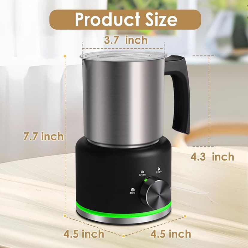 Milk Frother and Steamer, 16.9 OZ Milk Frother for Coffee, 4 in 1 Frother Separable Easy to Use and Clean, Durable Safe Silent Working for Coffee, Latte, Cappuccino Hot Chocolate, Black