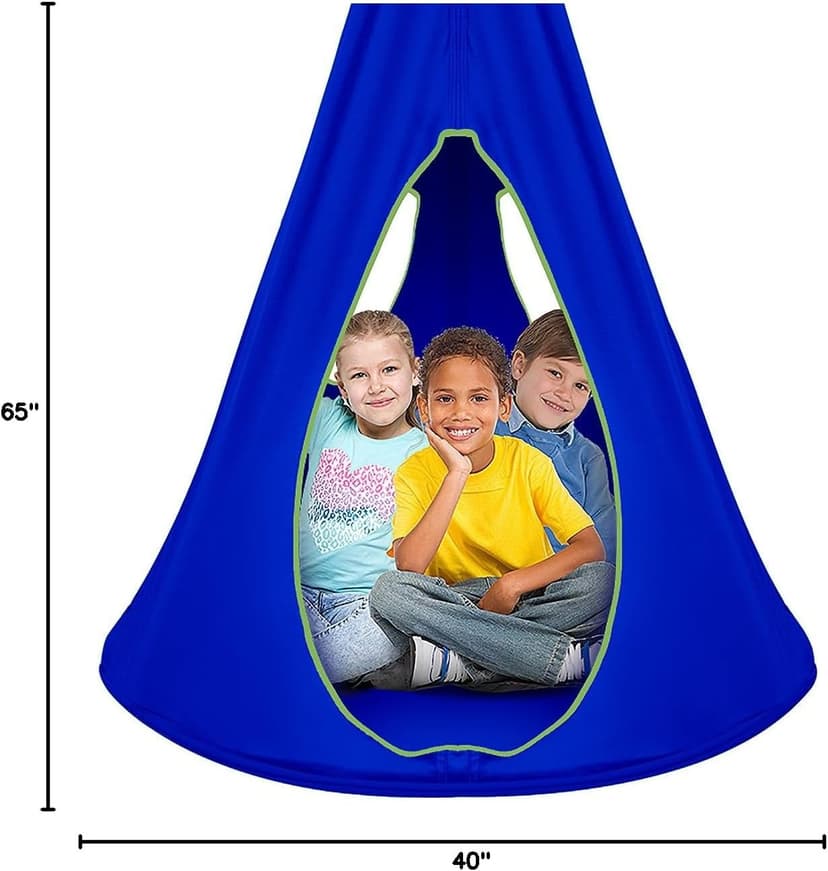 Sorbus Pod Swing for Kids - Durable Hanging Hammock Chair w/Adjustable Rope - 2 Windows & 1 Entrance - Tree Tent Sensory Swing for Kids Indoor Outdoor Use - 250lbs Sturdy Nest Swing - (40", Blue)