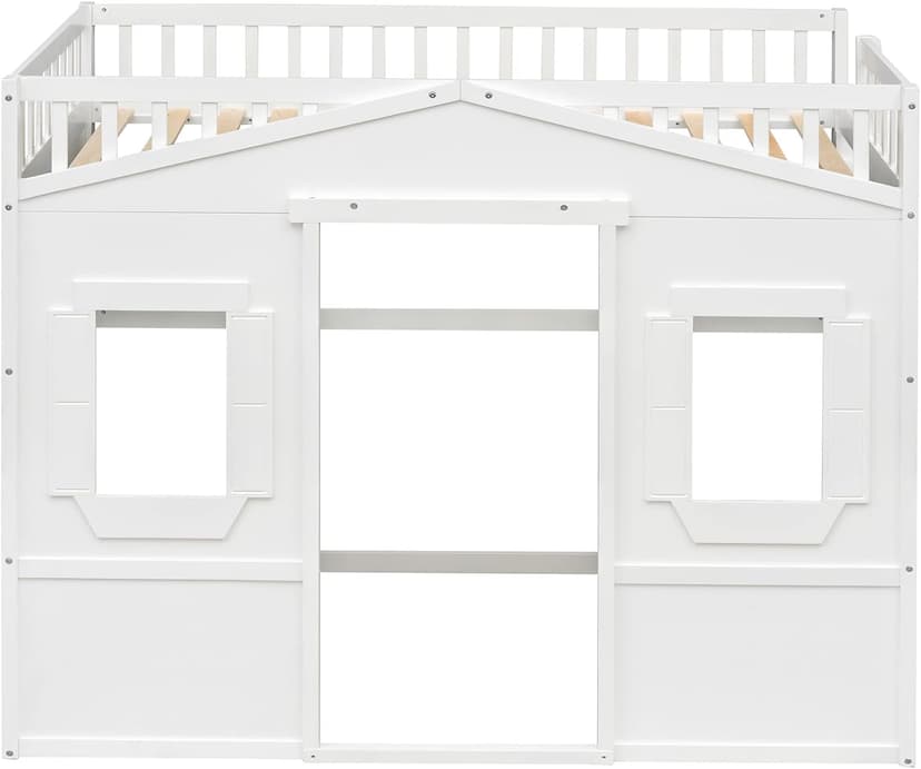 Merax Twin Size Wood Loft Bed, House Bed Frame with Ladder and Safety Guardrails for Kids, No Box Spring Needed, White